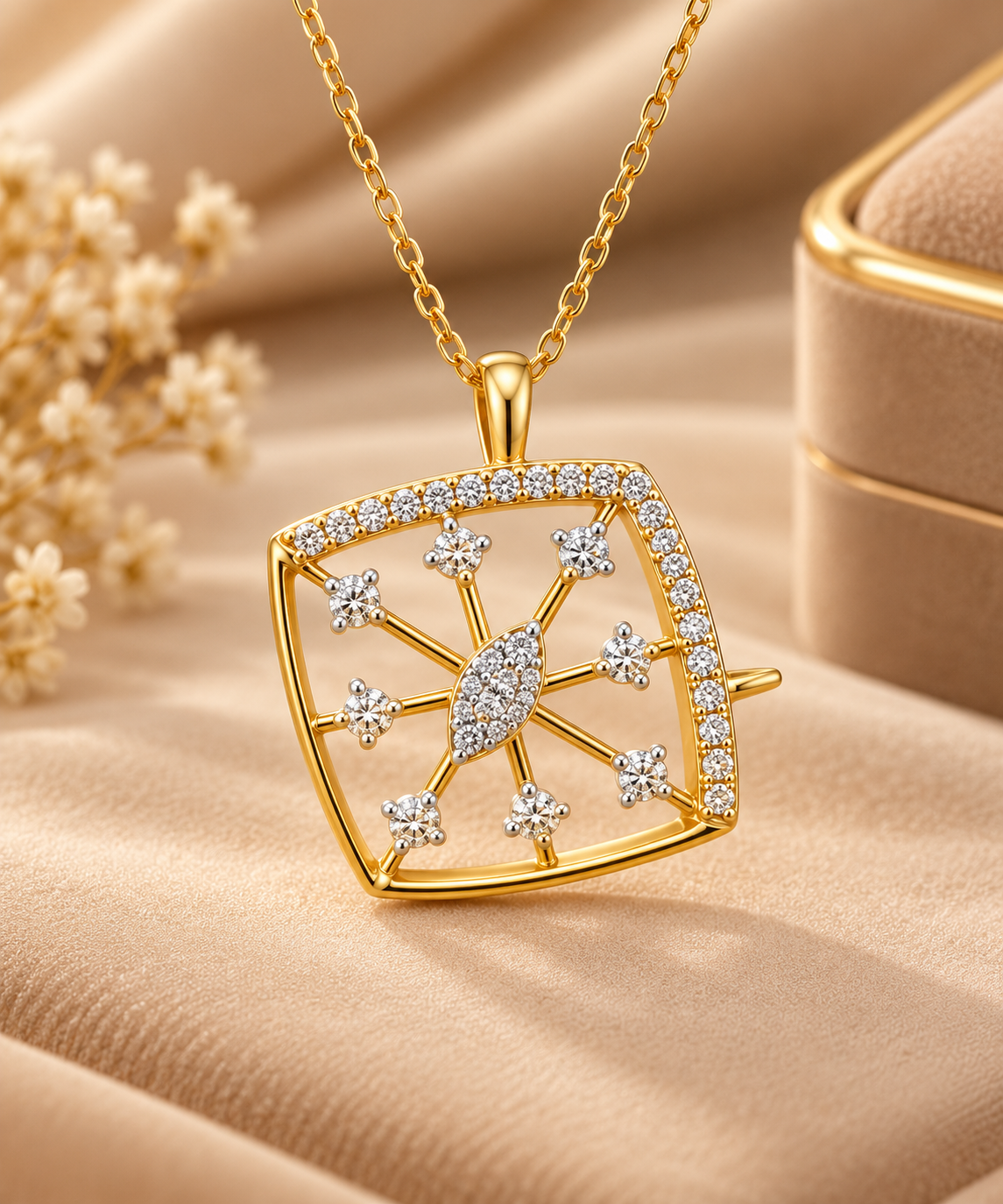 Radiant Gold Diamond Starburst Pendan